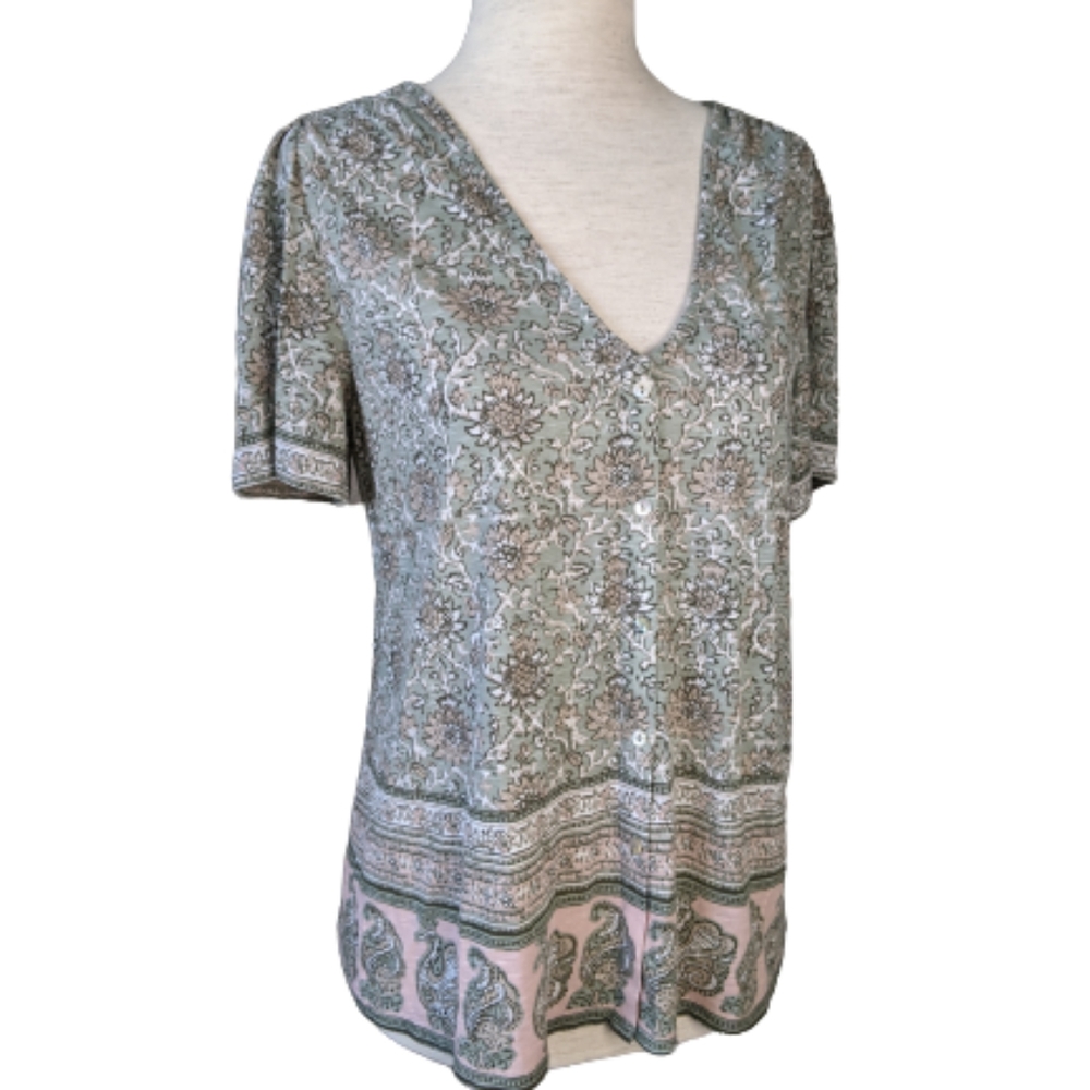 Lucky Brand V-neck Short Sleeve Top Sz S